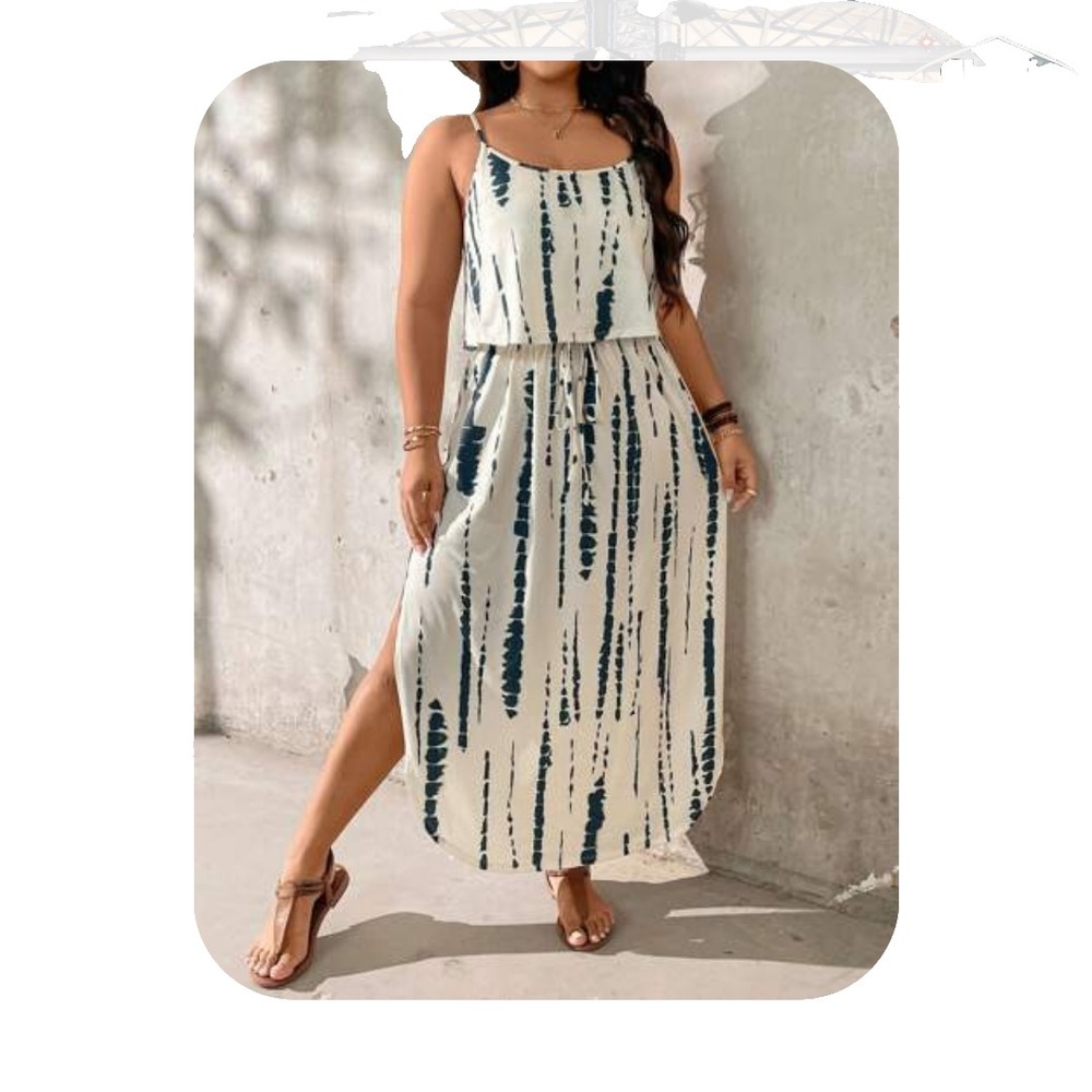 White Blue Tie-Dye Midi Beach Dress Strappy Women's Size‎ S (US 4) NWOT Y2K